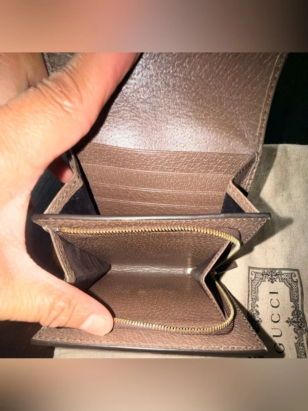 Gucci Brown GG Canvas Wallet with Green and Red Web and Gold GG